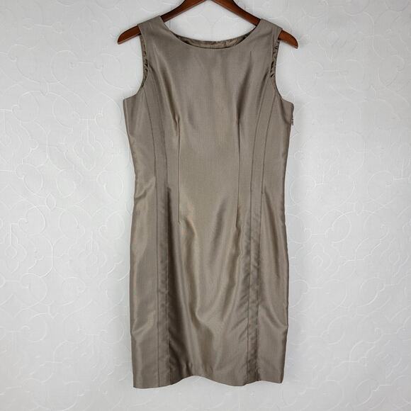Calvin Klein Dress 8 Taupe Metallic Sleeveless Sheath Lined Career Tailored NEW - Picture 1 of 12